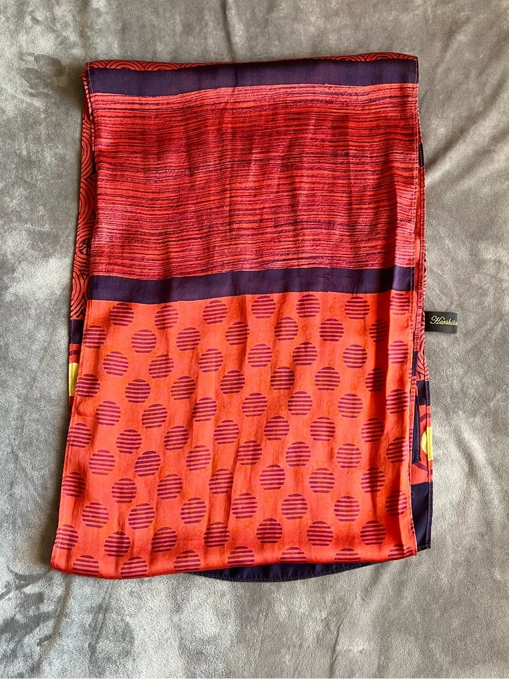 Harshita Red and Navy Patterned Silk Scarf